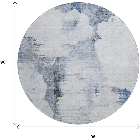 8' Blue Gray And Ivory Abstract Washable Round Rug With UV Protection Photo 8