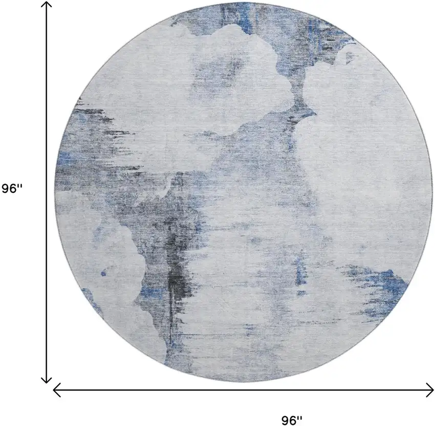 8' Blue Gray And Ivory Abstract Washable Round Rug With UV Protection Photo 8