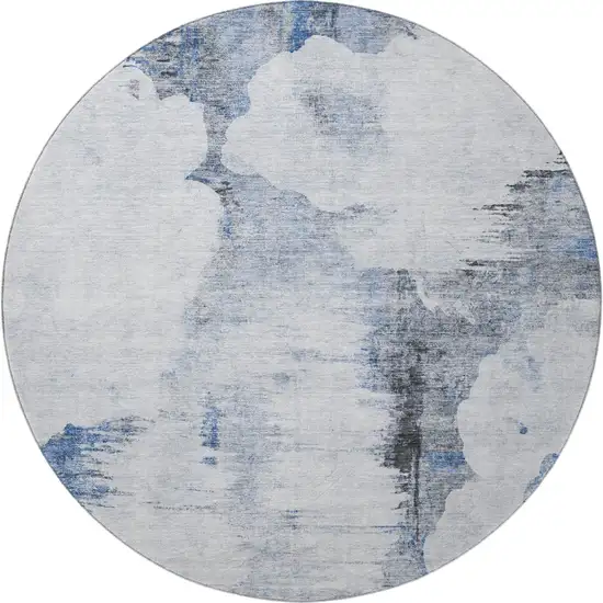 8' Blue Gray And Ivory Abstract Washable Round Rug With UV Protection Photo 2