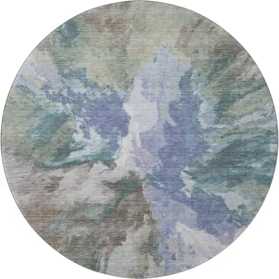 8' Blue Gray And Ivory Abstract Washable Round Rug With UV Protection Photo 3