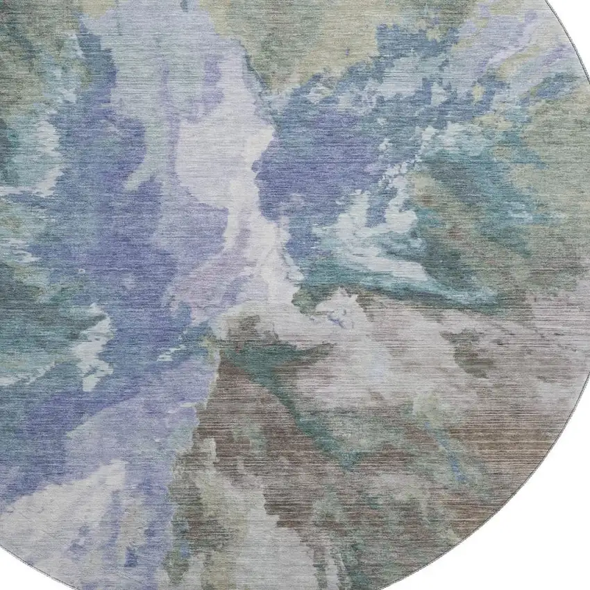 8' Blue Gray And Ivory Abstract Washable Round Rug With UV Protection Photo 2