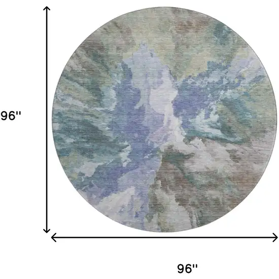 8' Blue Gray And Ivory Abstract Washable Round Rug With UV Protection Photo 9