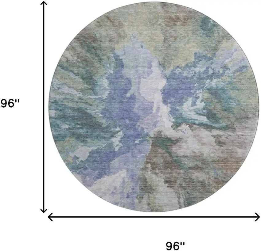 8' Blue Gray And Ivory Abstract Washable Round Rug With UV Protection Photo 9