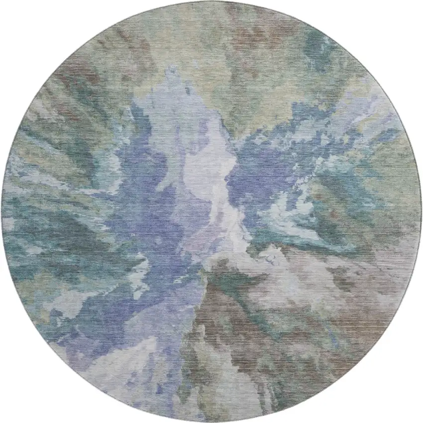 8' Blue Gray And Ivory Abstract Washable Round Rug With UV Protection Photo 1