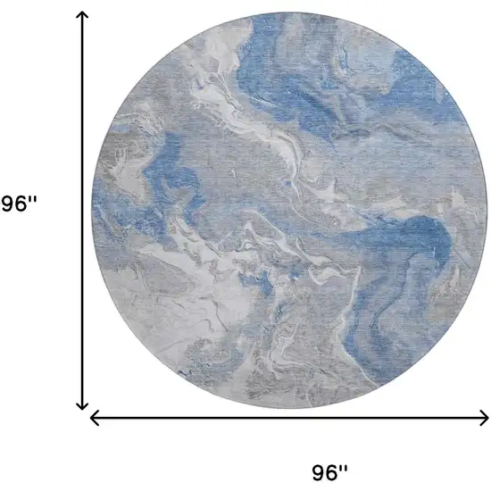 8' Blue Gray And Ivory Abstract Washable Round Rug With UV Protection Photo 9