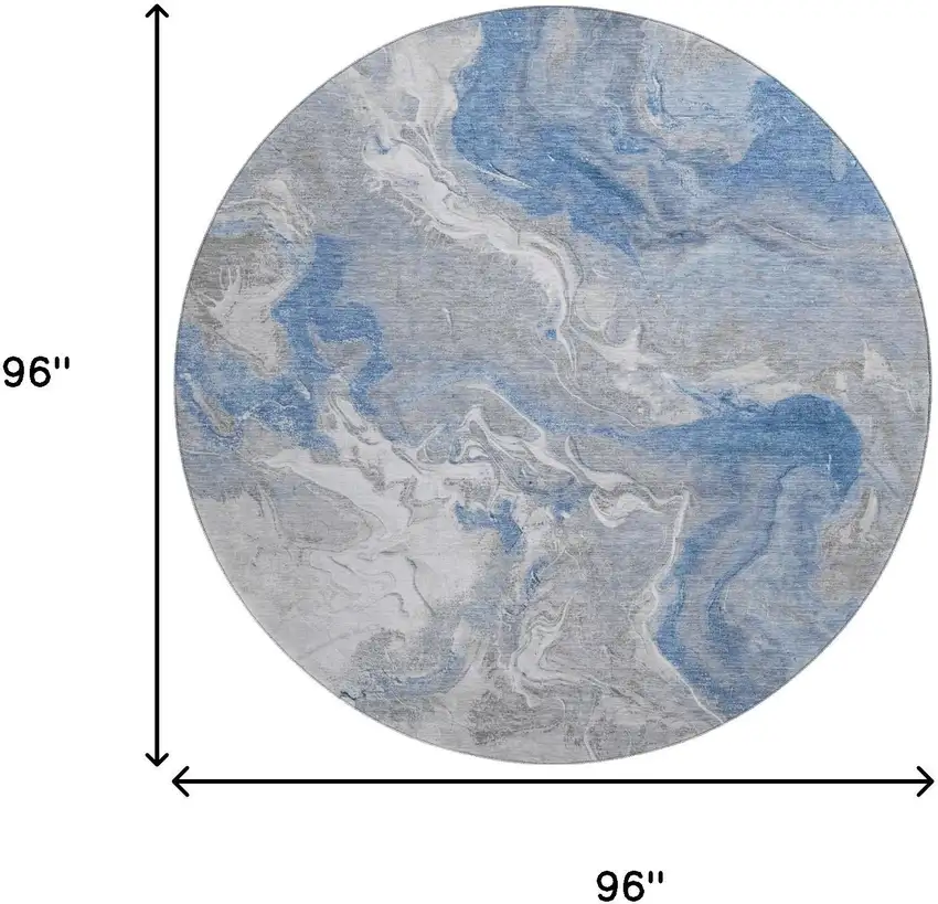 8' Blue Gray And Ivory Abstract Washable Round Rug With UV Protection Photo 9