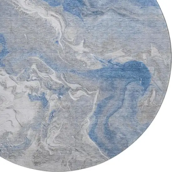 8' Blue Gray And Ivory Abstract Washable Round Rug With UV Protection Photo 2
