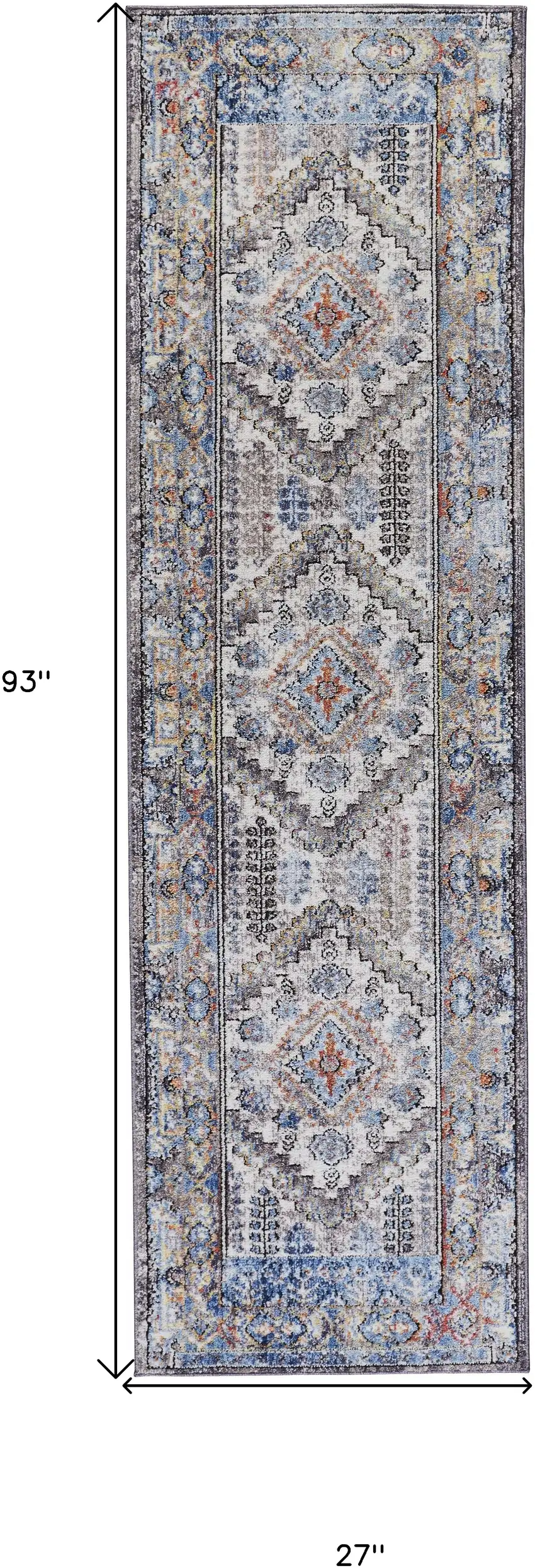 8' Blue Gray And Ivory Floral Stain Resistant Runner Rug Photo 8