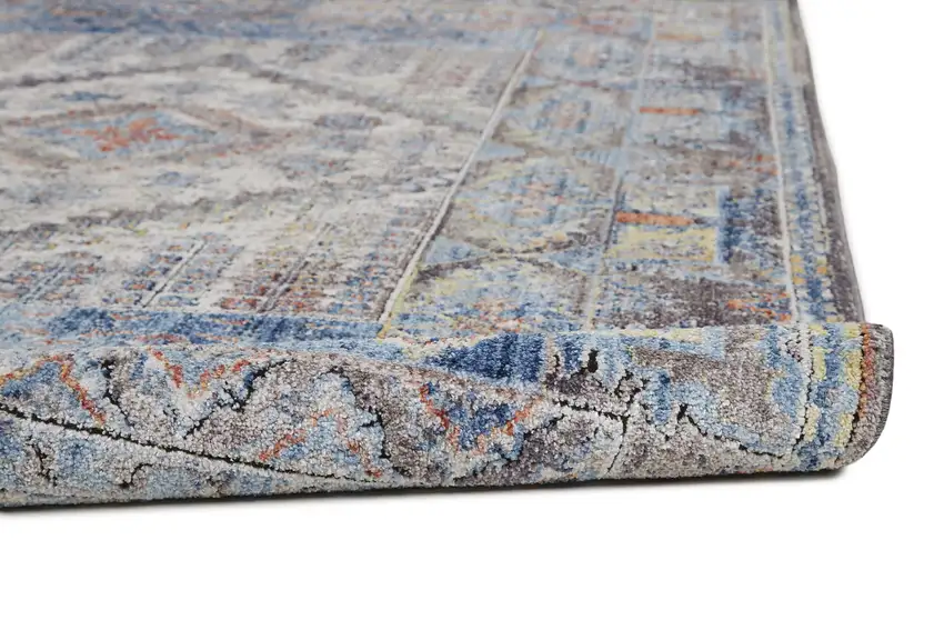 8' Blue Gray And Ivory Floral Stain Resistant Runner Rug Photo 6