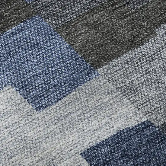 8' Blue Gray And Ivory Geometric Washable Round Rug With UV Protection Photo 8