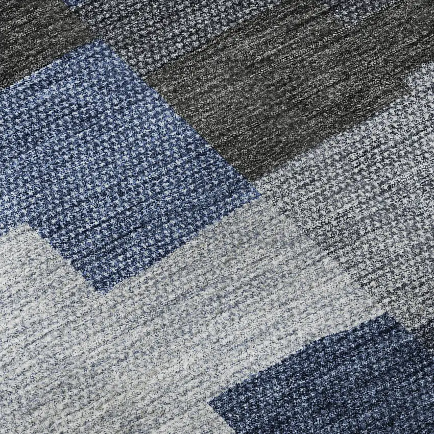 8' Blue Gray And Ivory Geometric Washable Round Rug With UV Protection Photo 8