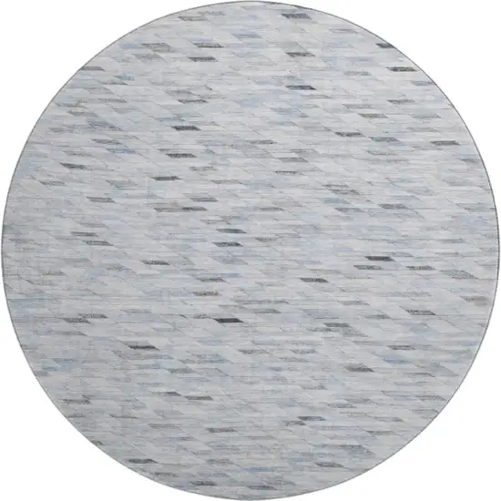 8' Blue Gray And Ivory Geometric Washable Round Rug With UV Protection Photo 1