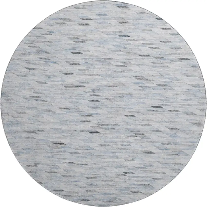 8' Blue Gray And Ivory Geometric Washable Round Rug With UV Protection Photo 1