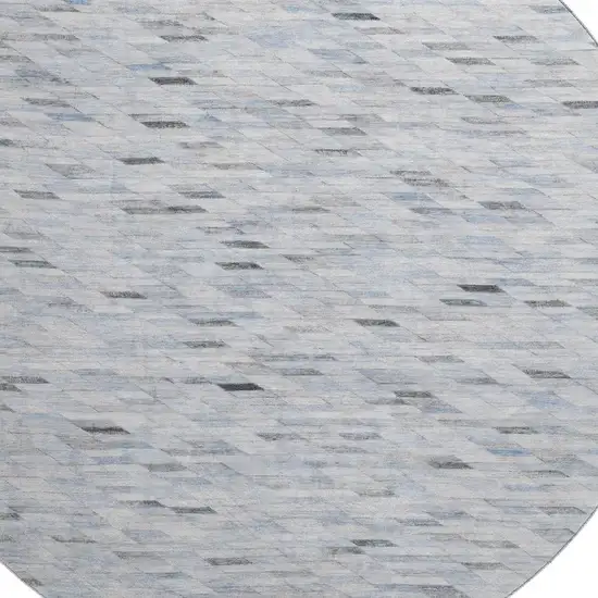 8' Blue Gray And Ivory Geometric Washable Round Rug With UV Protection Photo 2