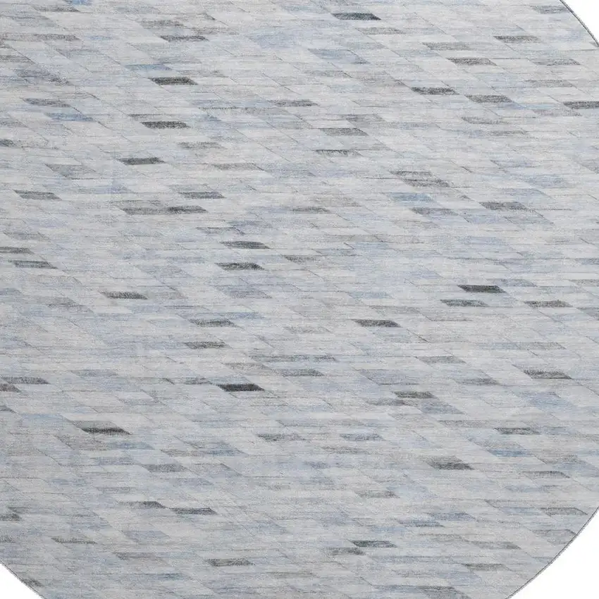 8' Blue Gray And Ivory Geometric Washable Round Rug With UV Protection Photo 2