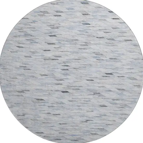 8' Blue Gray And Ivory Geometric Washable Round Rug With UV Protection Photo 3