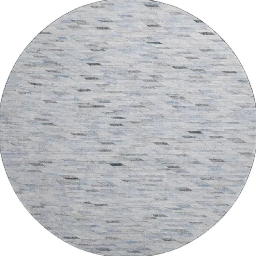 8' Blue Gray And Ivory Geometric Washable Round Rug With UV Protection Photo 3
