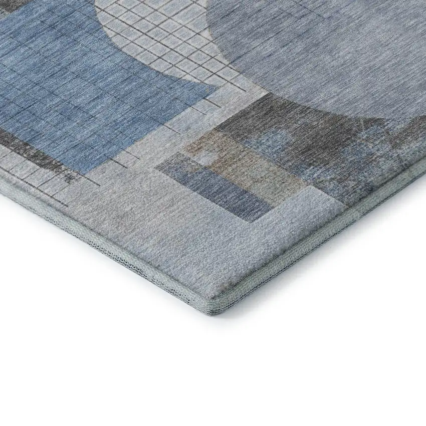 8' Blue Gray And Ivory Geometric Washable Round Rug With UV Protection Photo 7