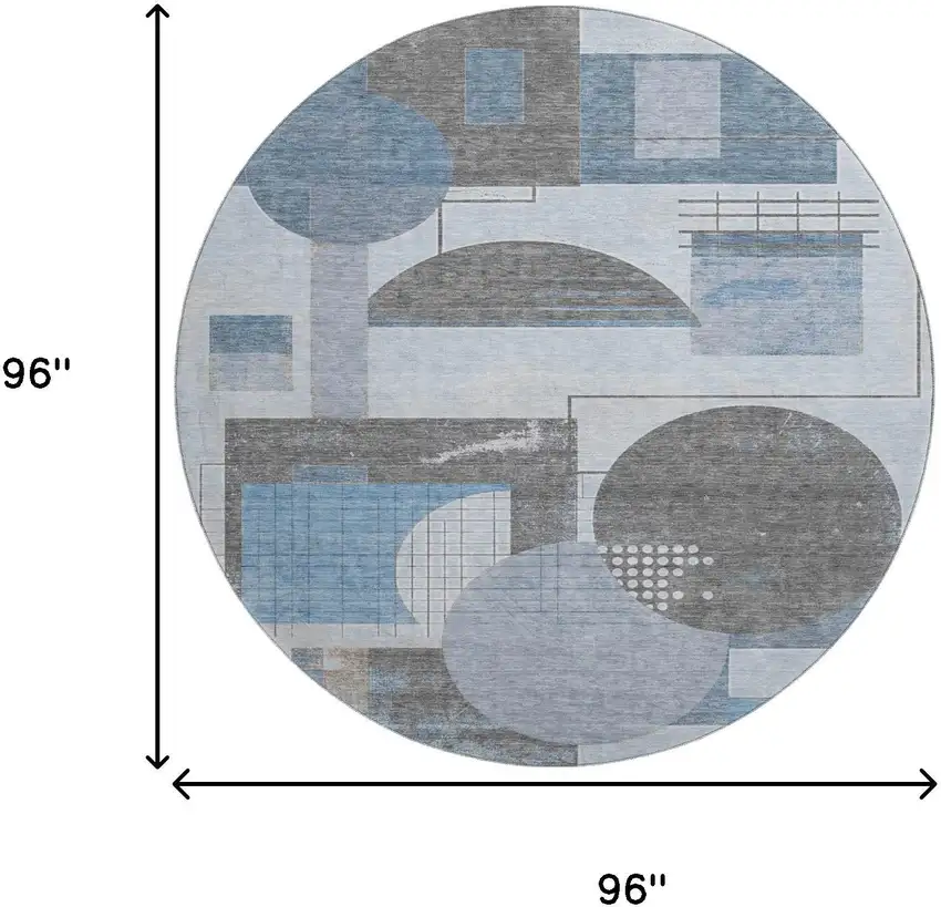 8' Blue Gray And Ivory Geometric Washable Round Rug With UV Protection Photo 9