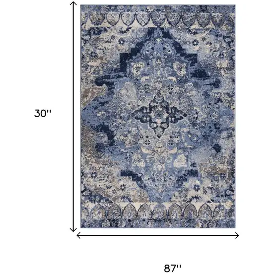 8' Blue Gray And Ivory Medallion Area Rug Photo 6