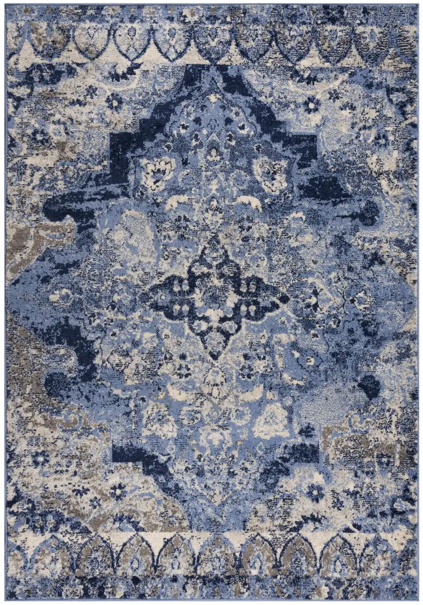 8' Blue Gray And Ivory Medallion Area Rug Photo 1