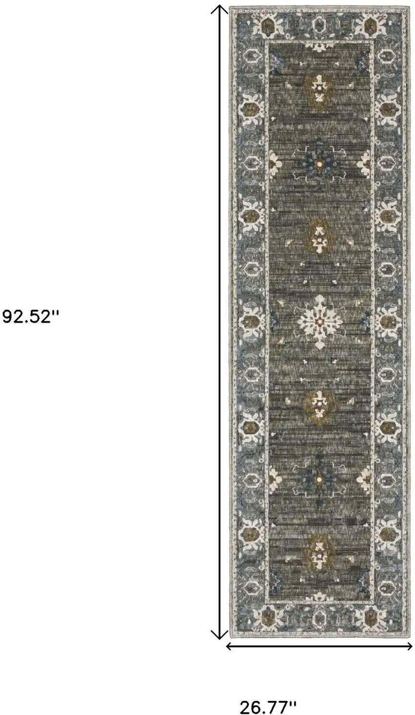 8' Blue Gray And Ivory Oriental Runner Rug Photo 3