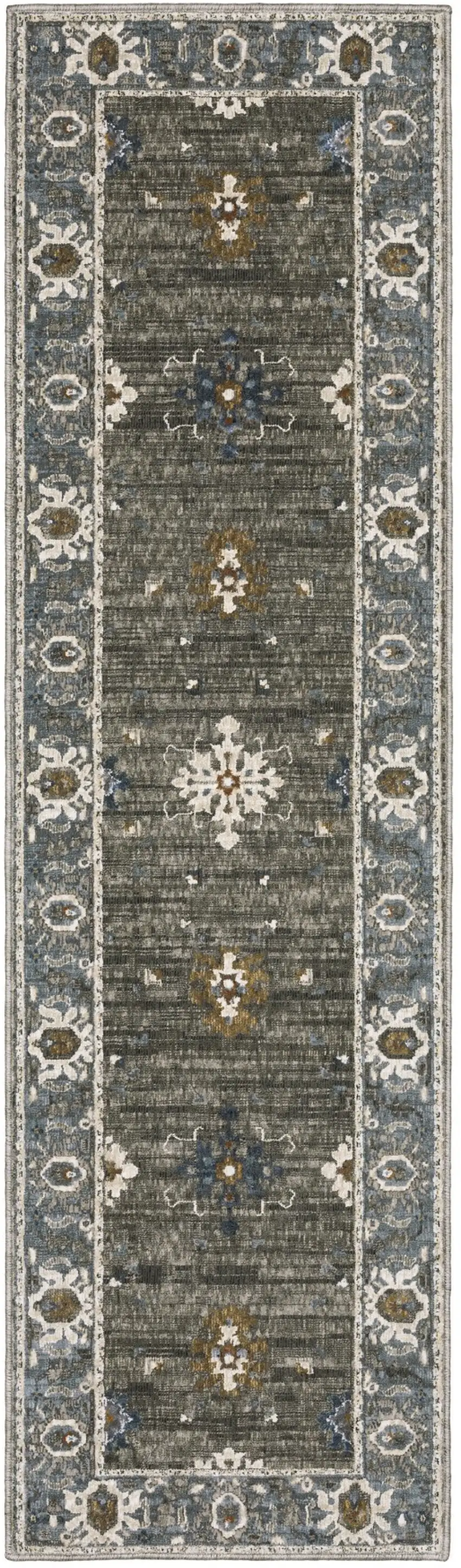 8' Blue Gray And Ivory Oriental Runner Rug Photo 4