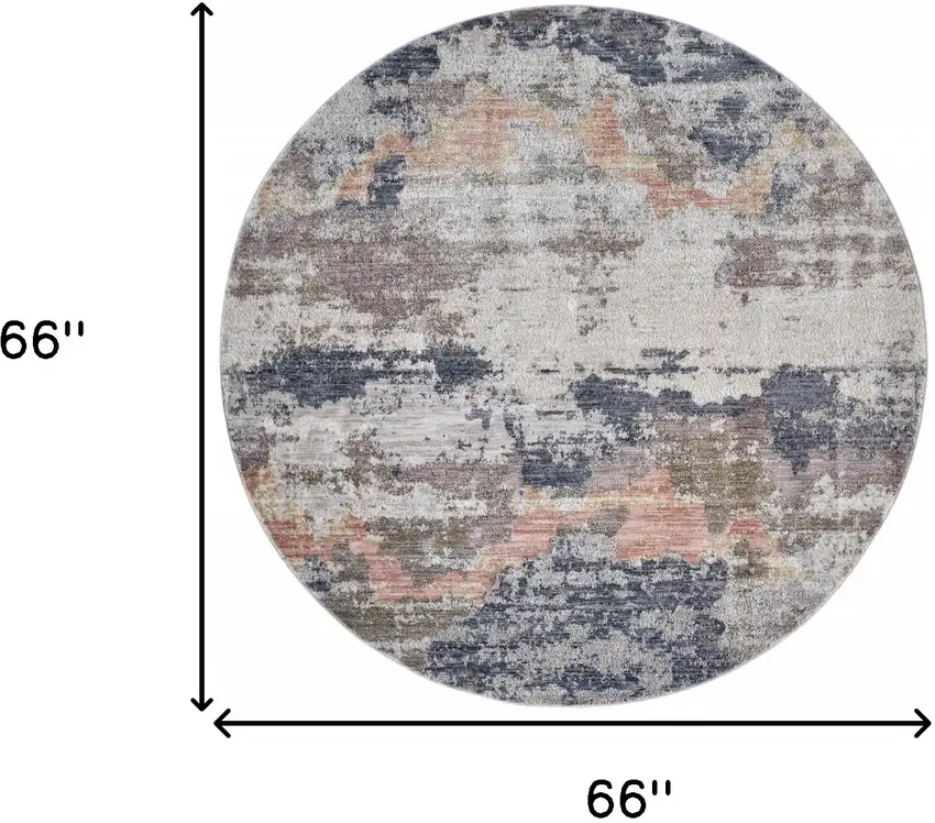 6' Blue Gray And Ivory Round Abstract Stain Resistant Area Rug Photo 6
