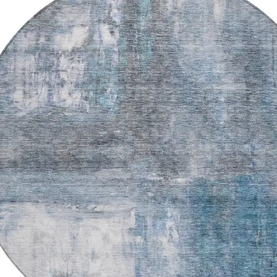 8' Blue Gray And Ivory Round Abstract Washable Indoor Outdoor Area Rug Photo 5