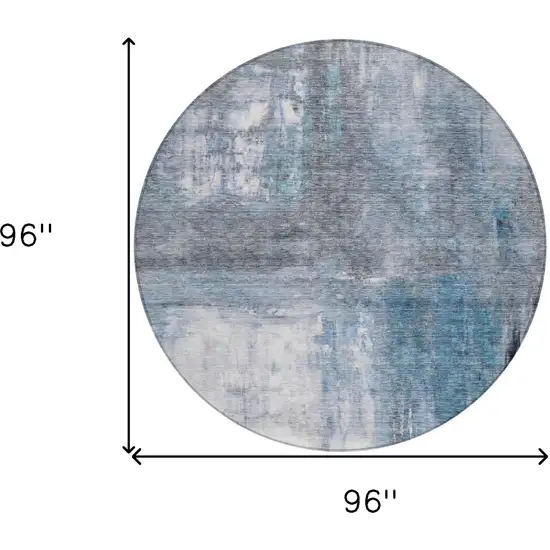 8' Blue Gray And Ivory Round Abstract Washable Indoor Outdoor Area Rug Photo 9