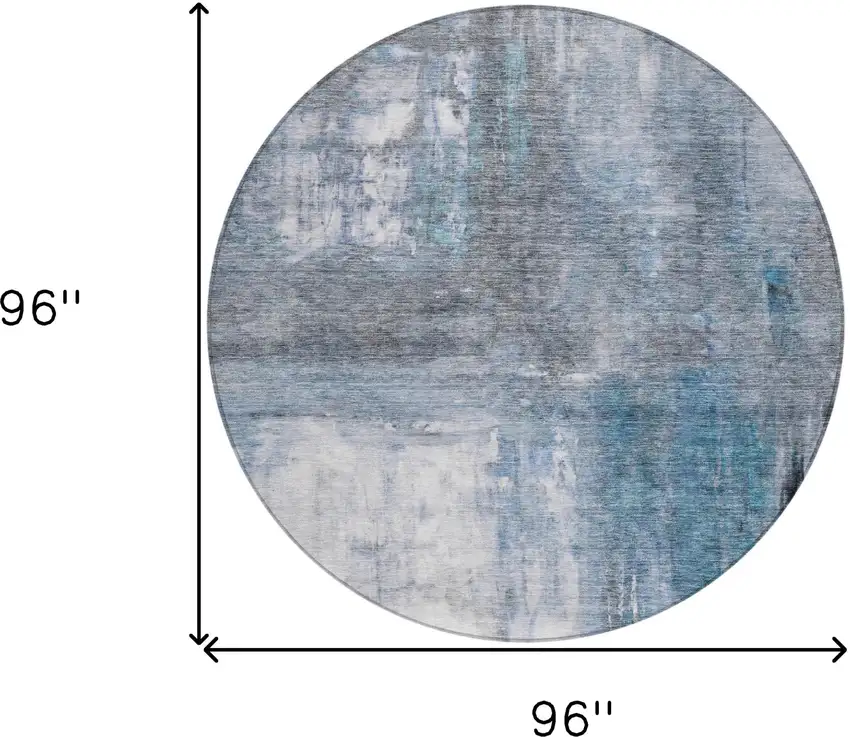 8' Blue Gray And Ivory Round Abstract Washable Indoor Outdoor Area Rug Photo 9