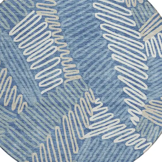 8' Blue Gray And Ivory Round Floral Washable Indoor Outdoor Area Rug Photo 5