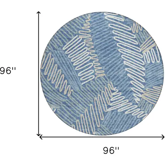 8' Blue Gray And Ivory Round Floral Washable Indoor Outdoor Area Rug Photo 3