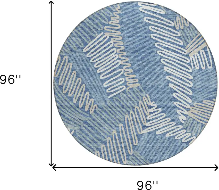 8' Blue Gray And Ivory Round Floral Washable Indoor Outdoor Area Rug Photo 3