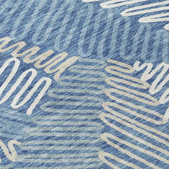 8' Blue Gray And Ivory Round Floral Washable Indoor Outdoor Area Rug Photo 4