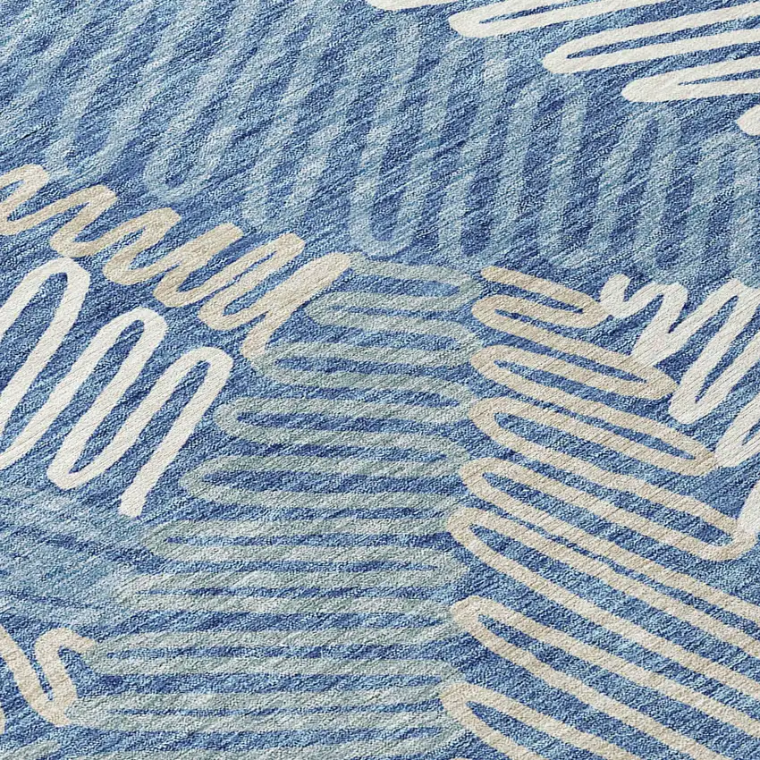 8' Blue Gray And Ivory Round Floral Washable Indoor Outdoor Area Rug Photo 4
