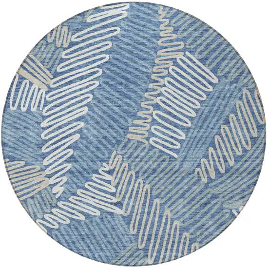 8' Blue Gray And Ivory Round Floral Washable Indoor Outdoor Area Rug Photo 6