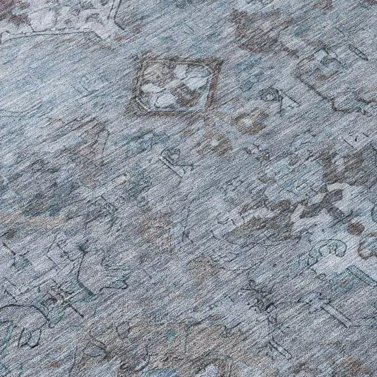 8' Blue Gray And Ivory Round Medallion Washable Indoor Outdoor Area Rug Photo 9