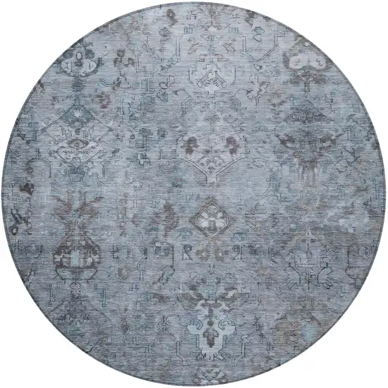 8' Blue Gray And Ivory Round Medallion Washable Indoor Outdoor Area Rug Photo 4