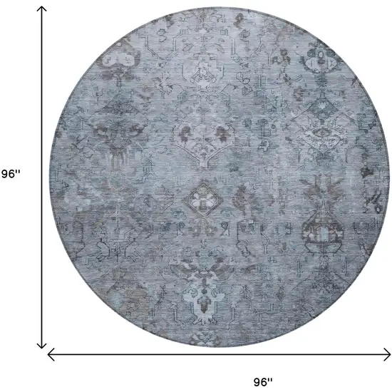 8' Blue Gray And Ivory Round Medallion Washable Indoor Outdoor Area Rug Photo 3