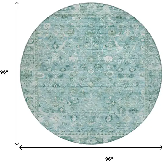 8' Blue Gray And Ivory Round Oriental Washable Indoor Outdoor Area Rug Photo 9