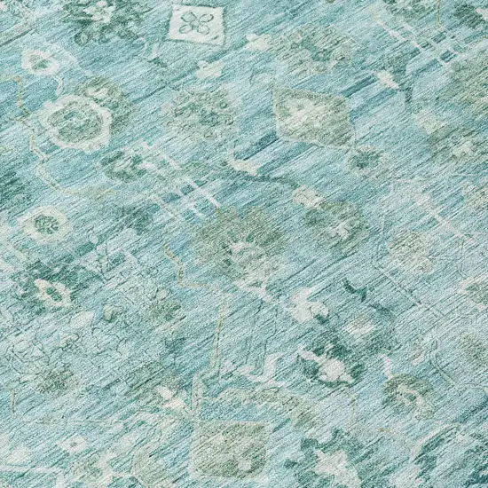 8' Blue Gray And Ivory Round Oriental Washable Indoor Outdoor Area Rug Photo 8