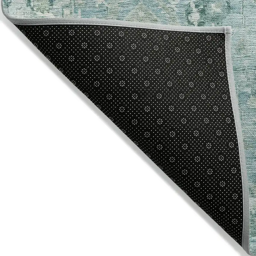 8' Blue Gray And Ivory Round Oriental Washable Indoor Outdoor Area Rug Photo 9