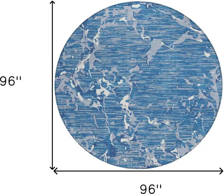 8' Blue Gray And Ivory Round Striped Washable Indoor Outdoor Area Rug Photo 9