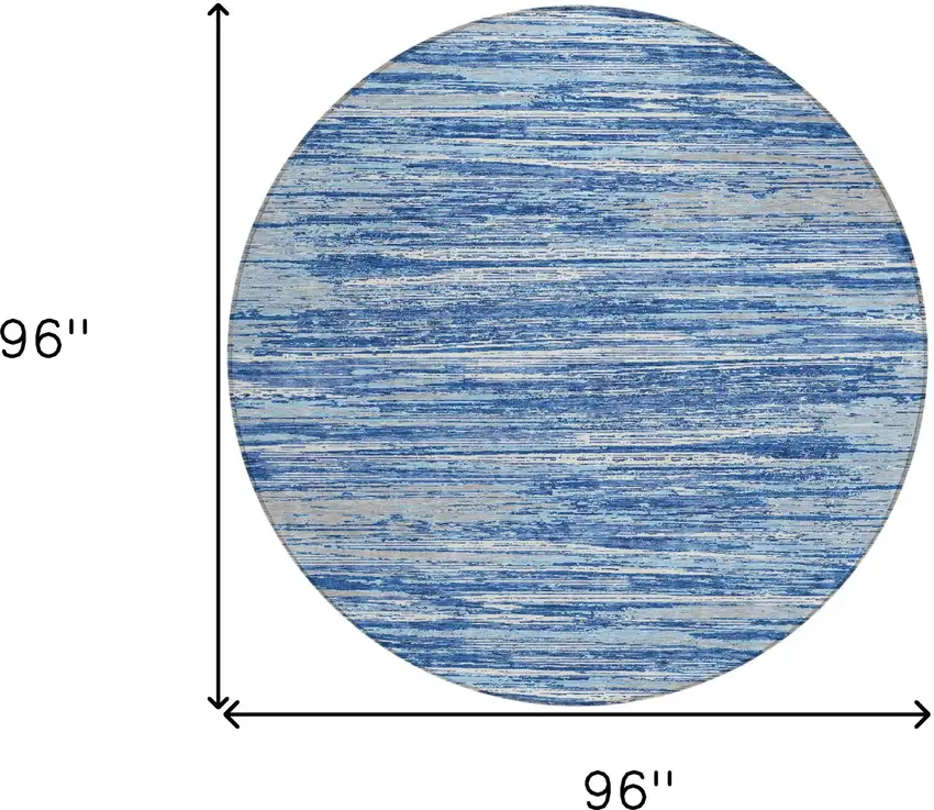 8' Blue Gray And Ivory Round Striped Washable Indoor Outdoor Area Rug Photo 3