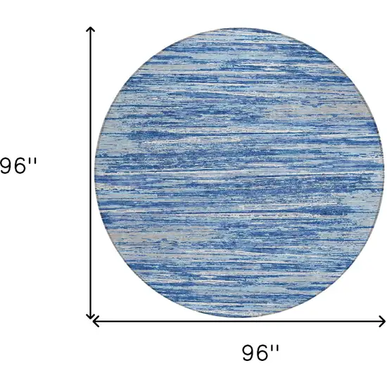 8' Blue Gray And Ivory Round Striped Washable Indoor Outdoor Area Rug Photo 3