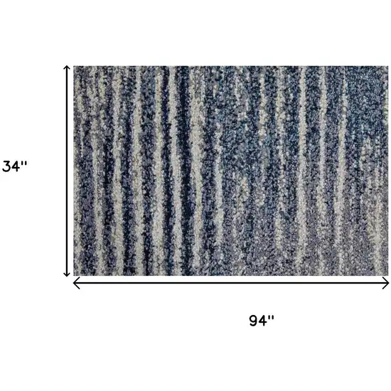 8' Blue Ivory And Gray Striped Distressed Runner Rug Photo 9