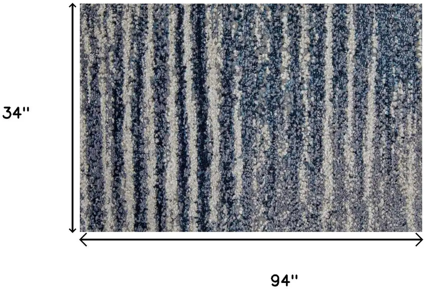 8' Blue Ivory And Gray Striped Distressed Runner Rug Photo 9