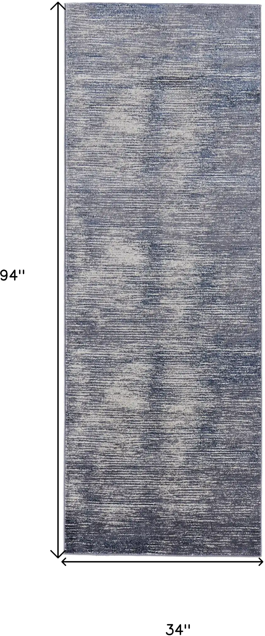 8' Blue Gray And Ivory Striped Power Loom Distressed Runner Rug Photo 7