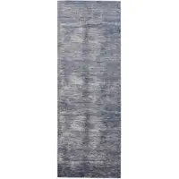 Photo of 8' Blue Gray And Ivory Striped Power Loom Distressed Runner Rug
